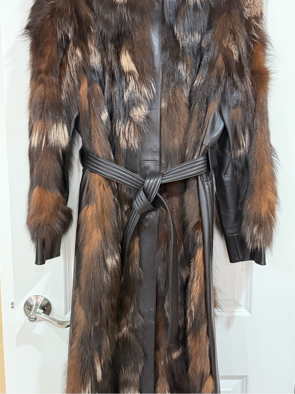 Escada Brown Multi-Tone Fur & Leather Trench Coat 100 % authentic